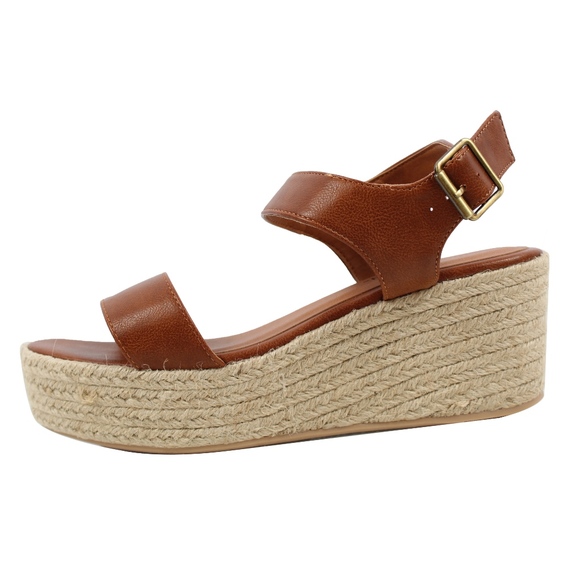 Tan Open Toe Ankle Strap Espadrille Wedge - Picture 2 of 7